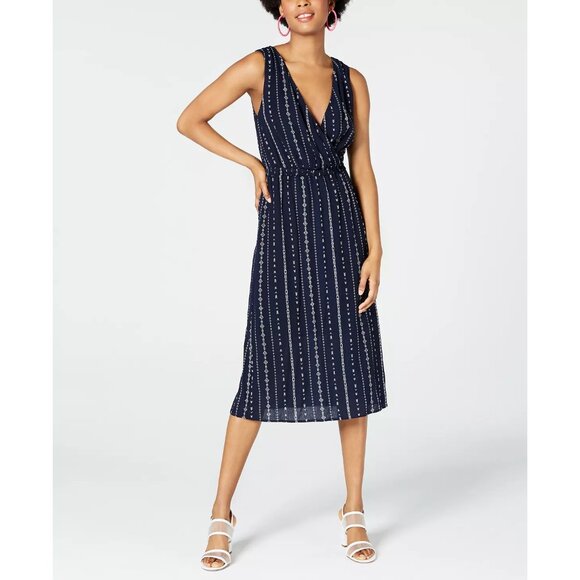 CITY STUDIOS Navy Blue Tribal Printed V-neck Midi Dress NWT XS - Picture 1 of 7